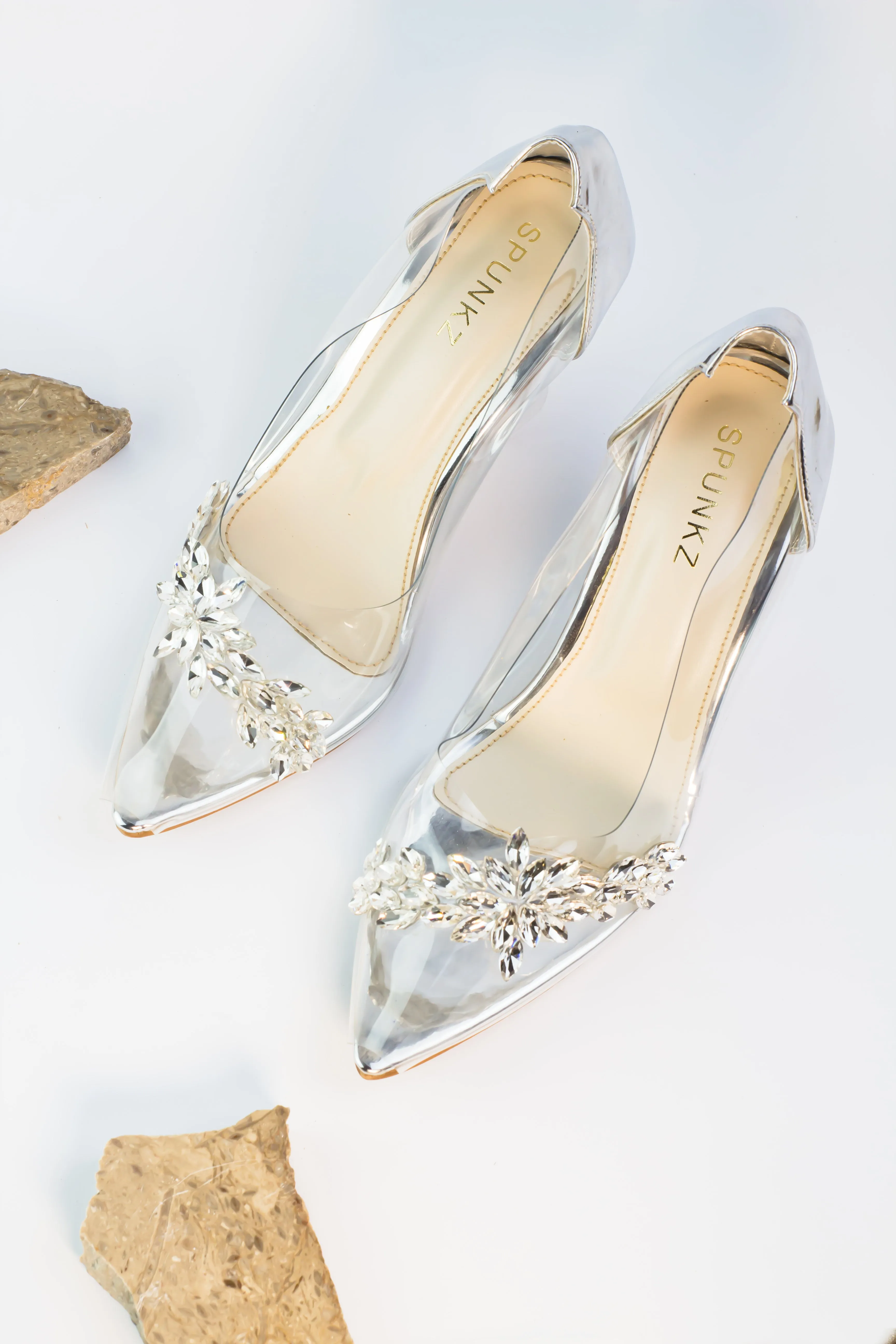 Kate Nude Crystal Diamond Pumps (Silver)