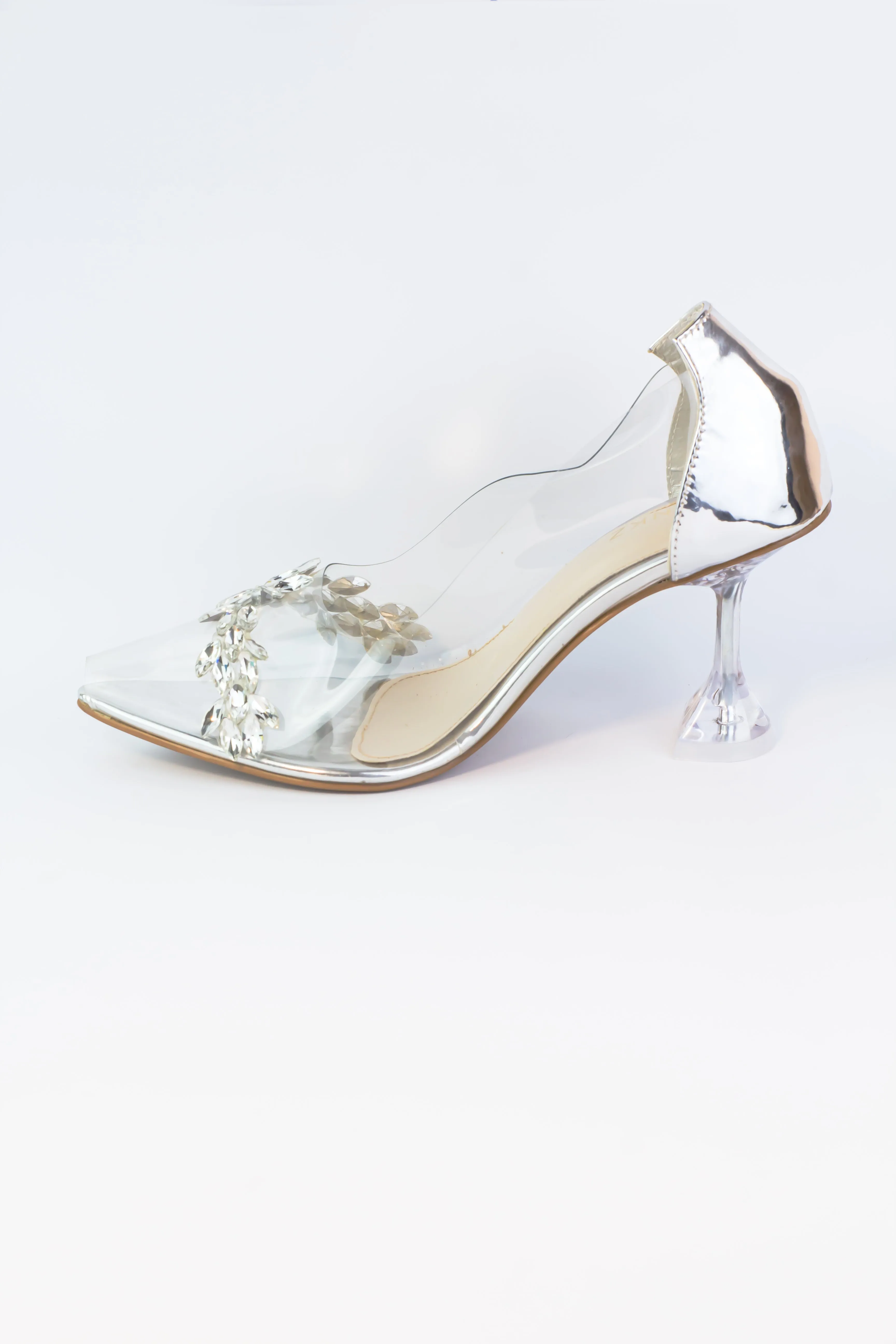 Kate Nude Crystal Diamond Pumps (Silver)