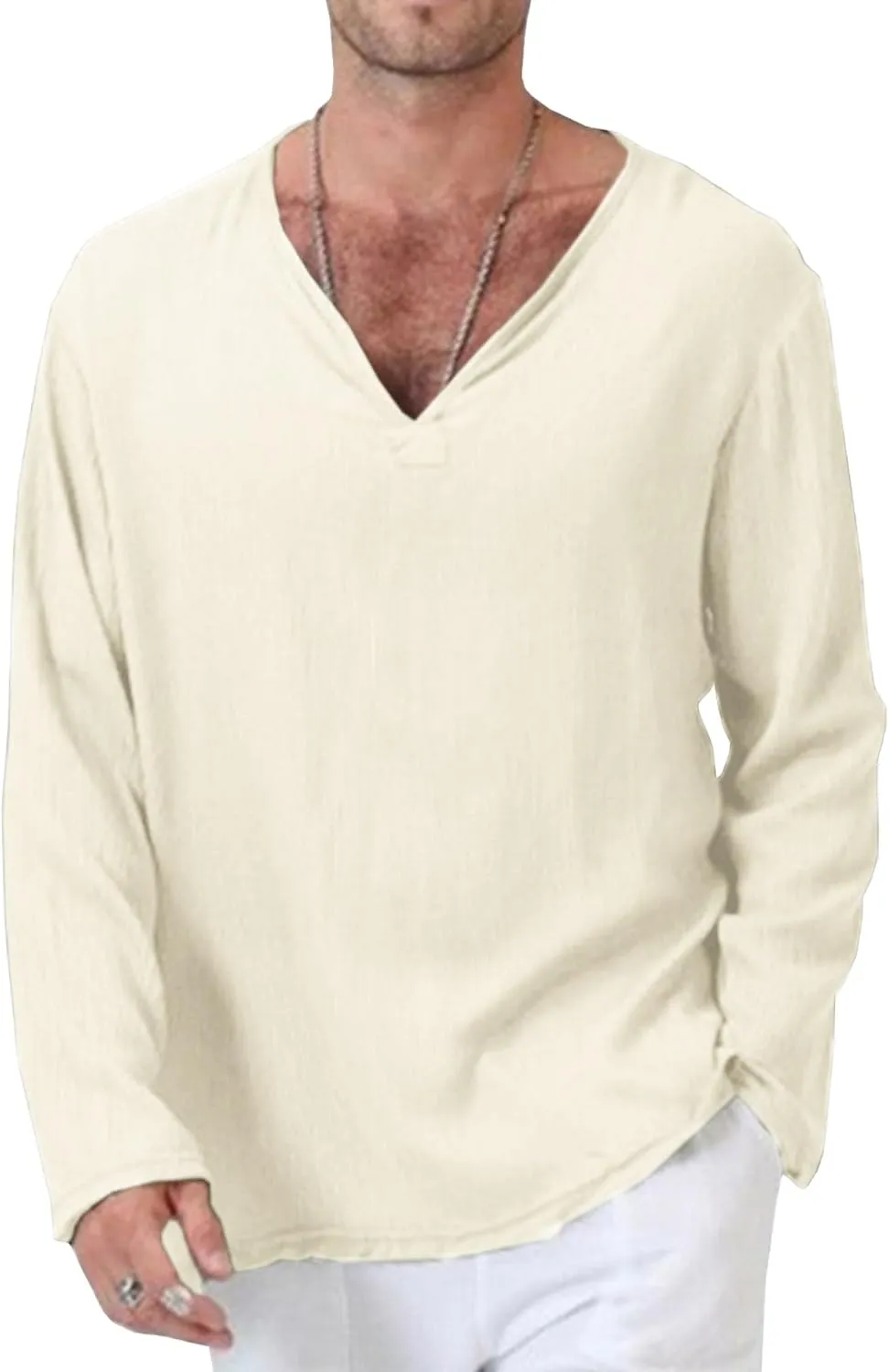 Men Long Sleeve Athletic Shirts Slim Fit Cotton V Neck Shirts Henley Tops Casual Loose Workout Base Tees Shirt