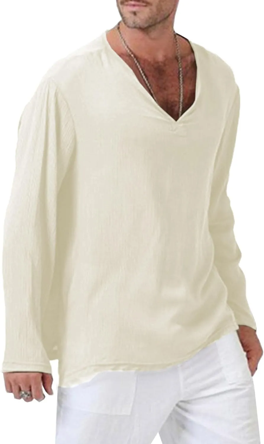 Men Long Sleeve Athletic Shirts Slim Fit Cotton V Neck Shirts Henley Tops Casual Loose Workout Base Tees Shirt
