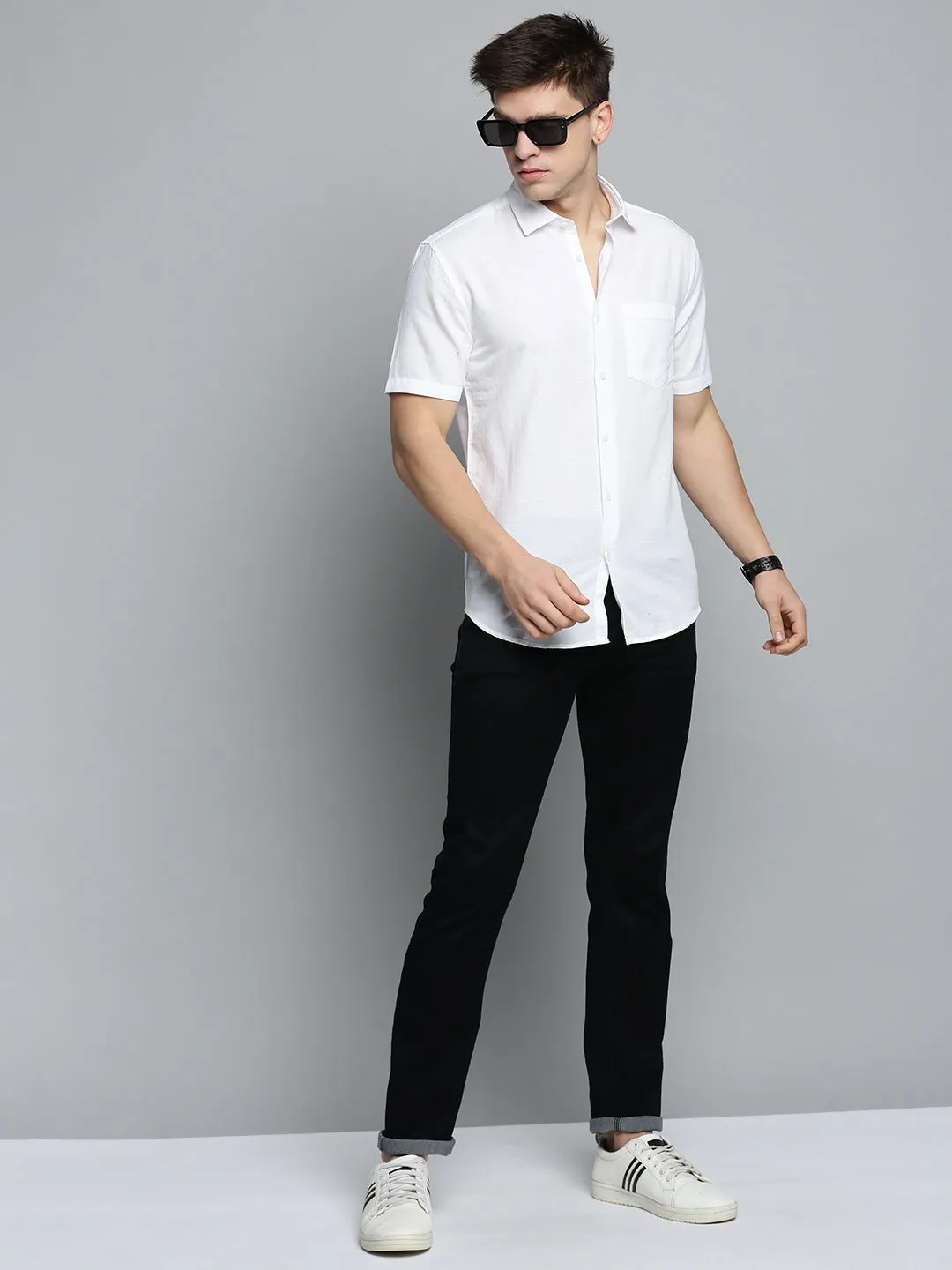 Men White Solid Casual Shirt