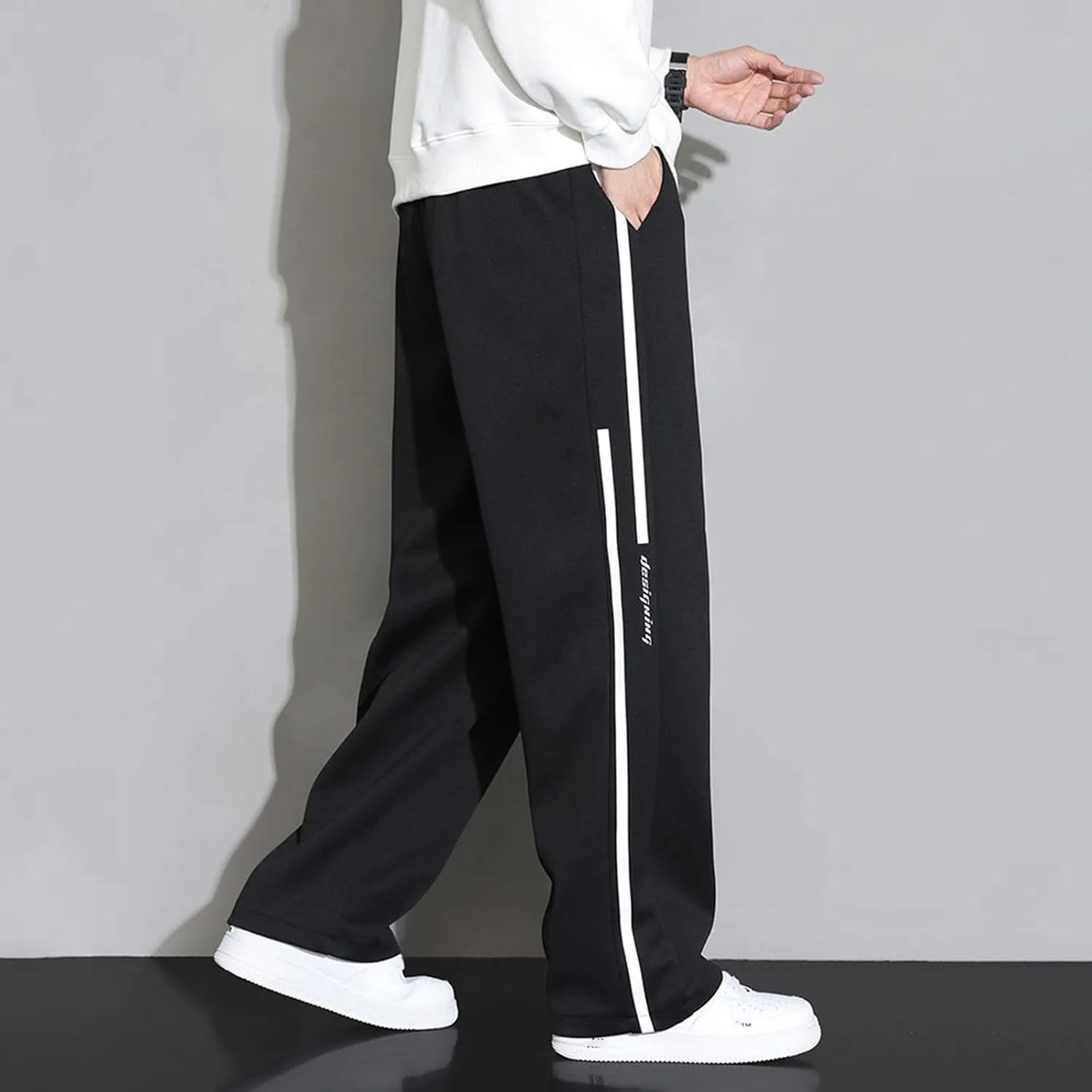Mens Baggy Cargo Corduroy Pants Wide Leg Loose Fit Drawstring Sweatpants Elastic Waist Open Bottom Casual Pants