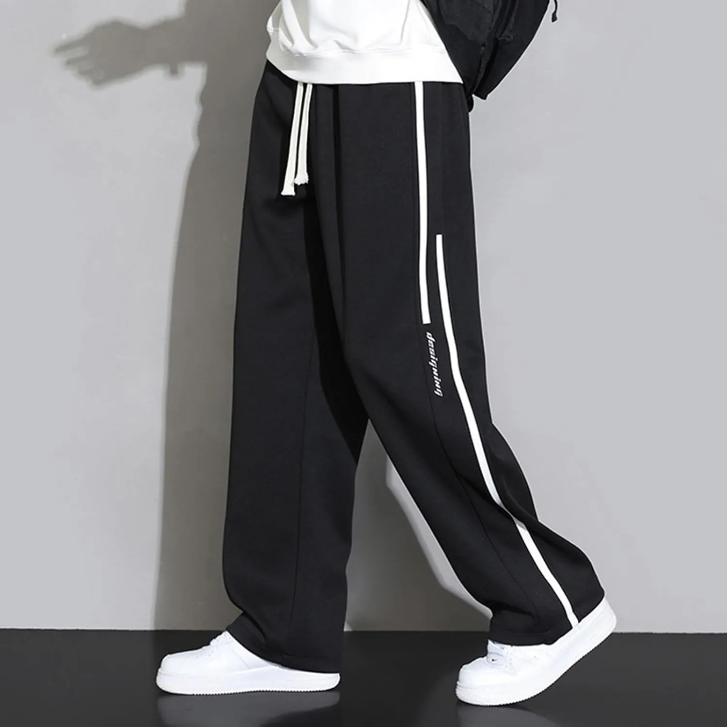 Mens Baggy Cargo Corduroy Pants Wide Leg Loose Fit Drawstring Sweatpants Elastic Waist Open Bottom Casual Pants