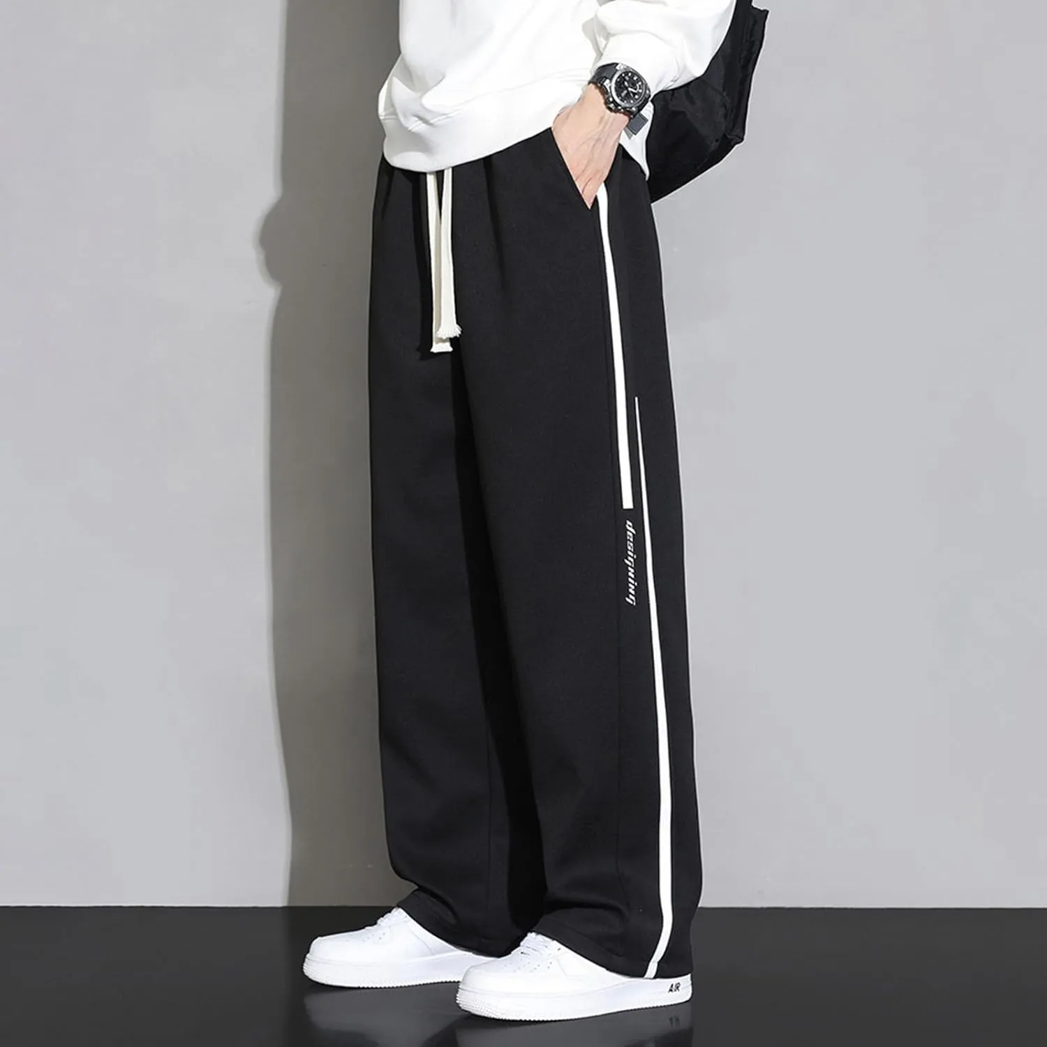 Mens Baggy Cargo Corduroy Pants Wide Leg Loose Fit Drawstring Sweatpants Elastic Waist Open Bottom Casual Pants