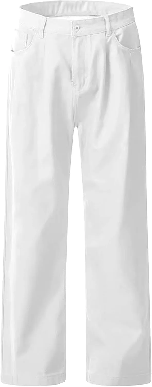 Men's Chinos Wide Leg Pants Classic Stretch Skinny Tapered Dress Slack Comfort Casual Solid Trousers