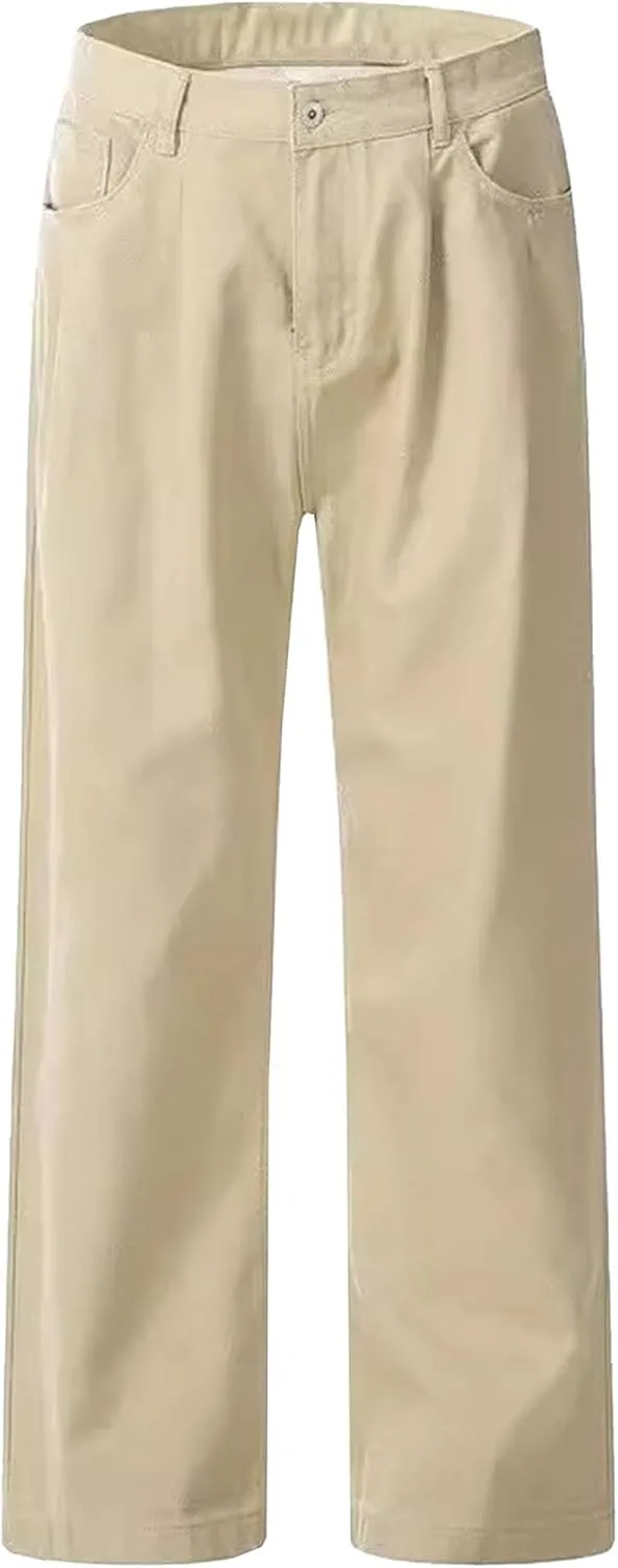 Men's Chinos Wide Leg Pants Classic Stretch Skinny Tapered Dress Slack Comfort Casual Solid Trousers
