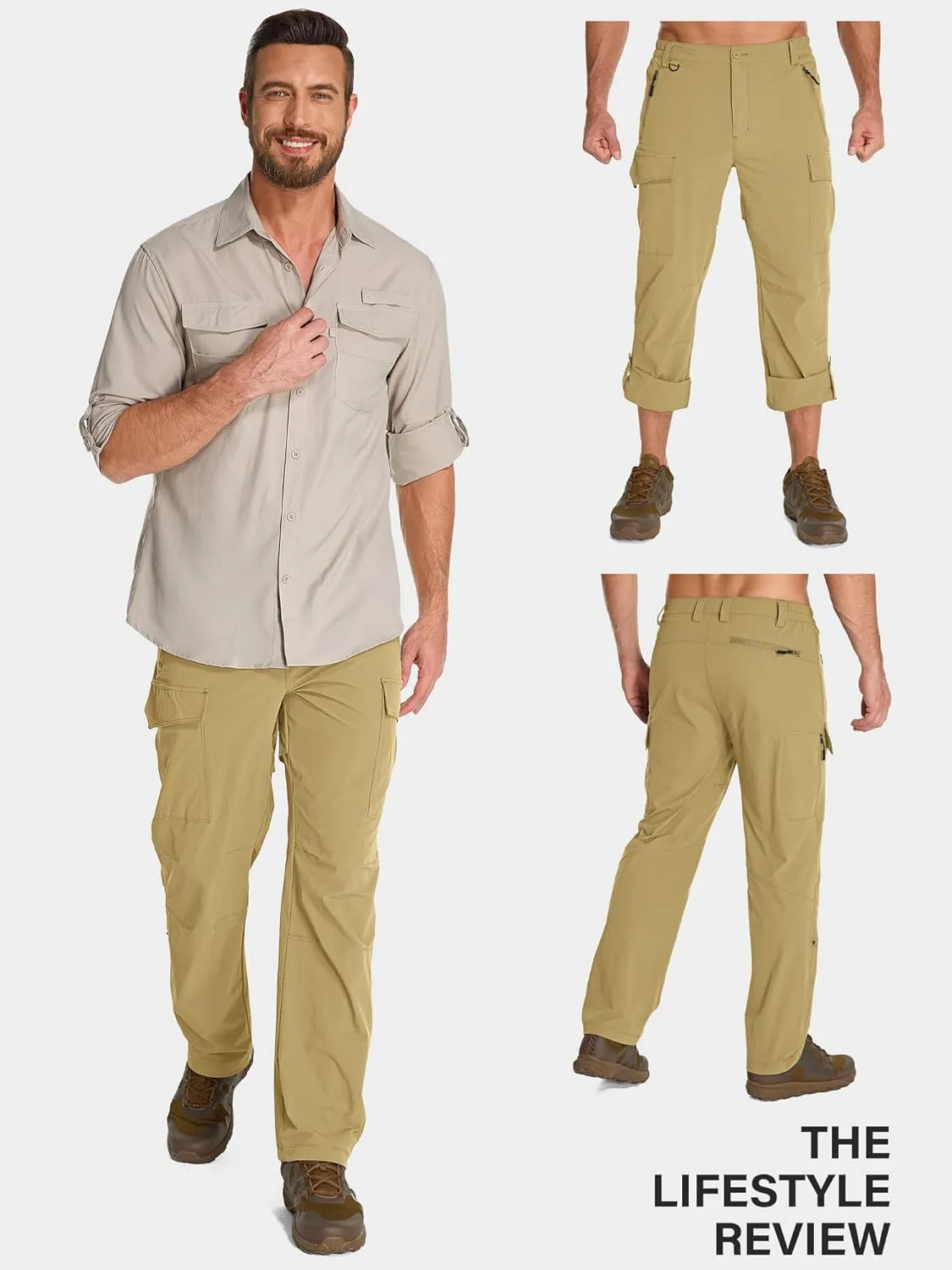 Mens Hiking Pants Convertible Lightweight Quick Dry Fishing Safari Camping Travel boy Scout Pants