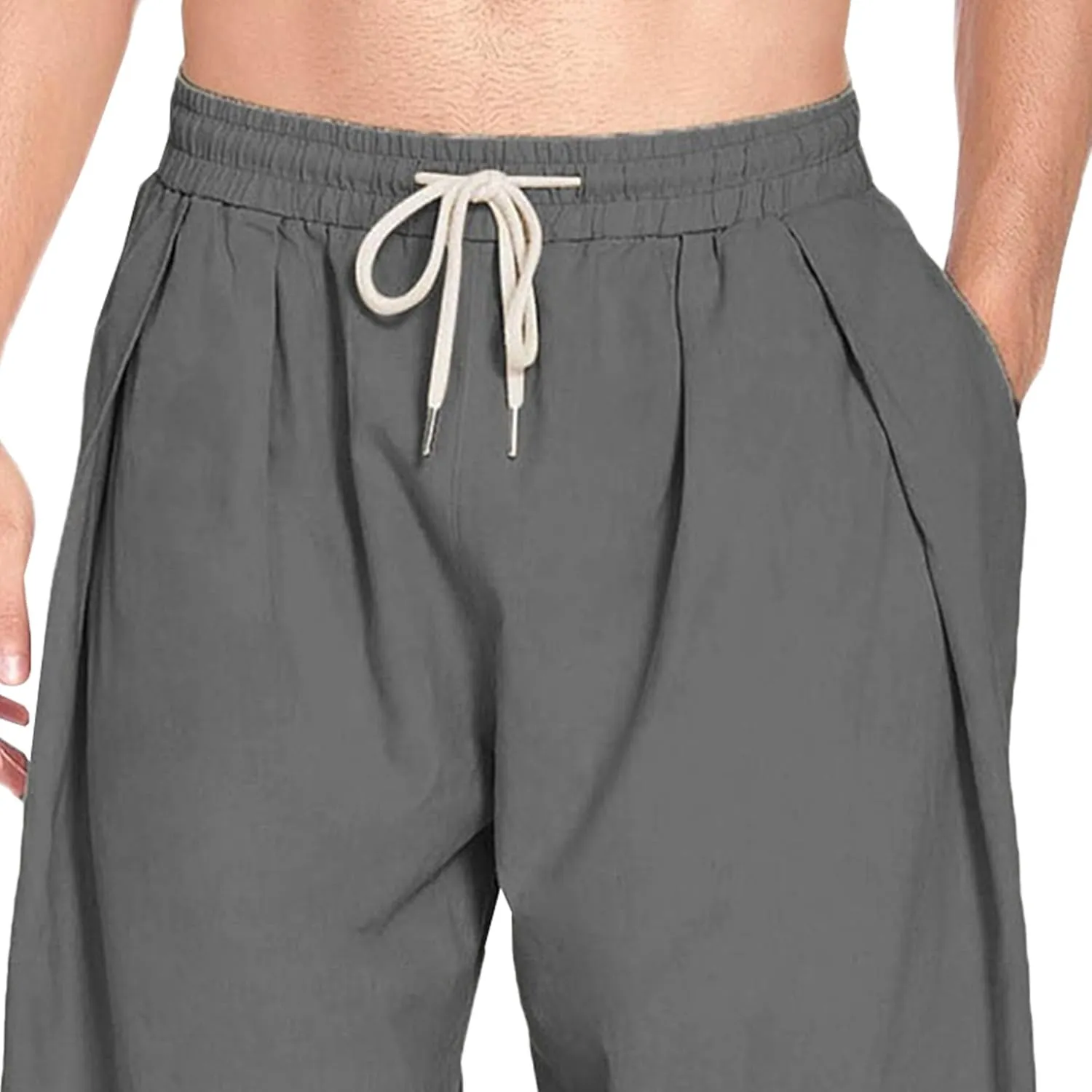 Men's Lightweight Linen Lounge Lantern Pants Classic Jogger Yoga Loose Chinos Casual Elastic Waist Trousers