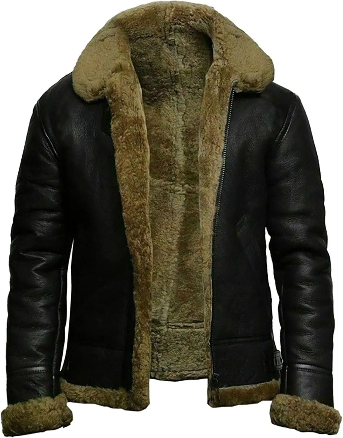 Mens Sherpa Lined Trucker Jackets Faux Leather Jacket Motorcycle Jacket Waterproof Windproof PU Moto Vintage Bomber Coat