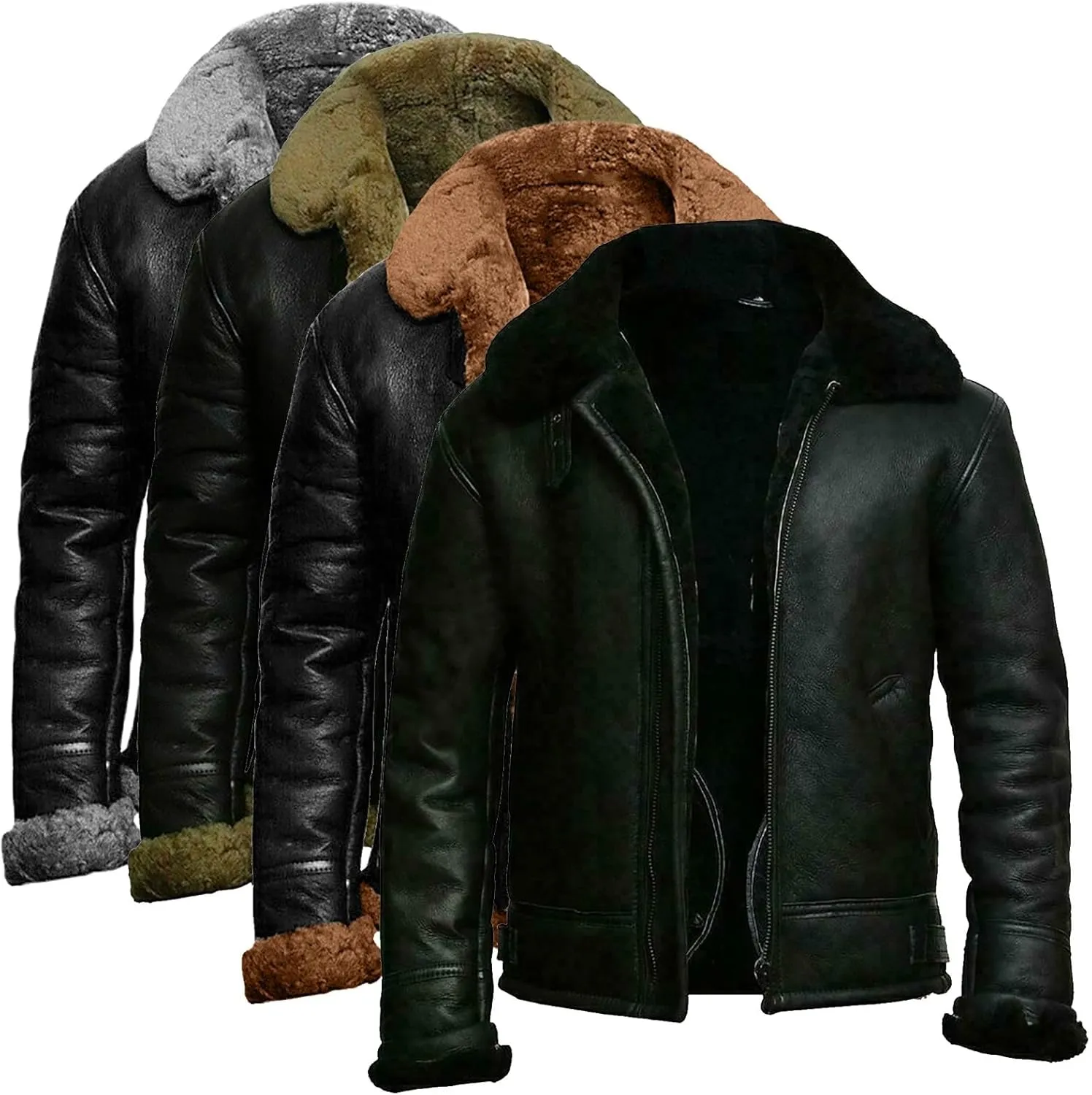 Mens Sherpa Lined Trucker Jackets Faux Leather Jacket Motorcycle Jacket Waterproof Windproof PU Moto Vintage Bomber Coat