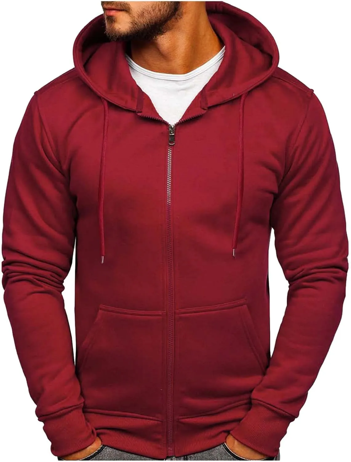 Mens Slim Fit Zip Up Long Sleeve Cotton Hoodie Sweatshirt Casual Lightweight Full Zip Workout Gym Work Hooded Jackets