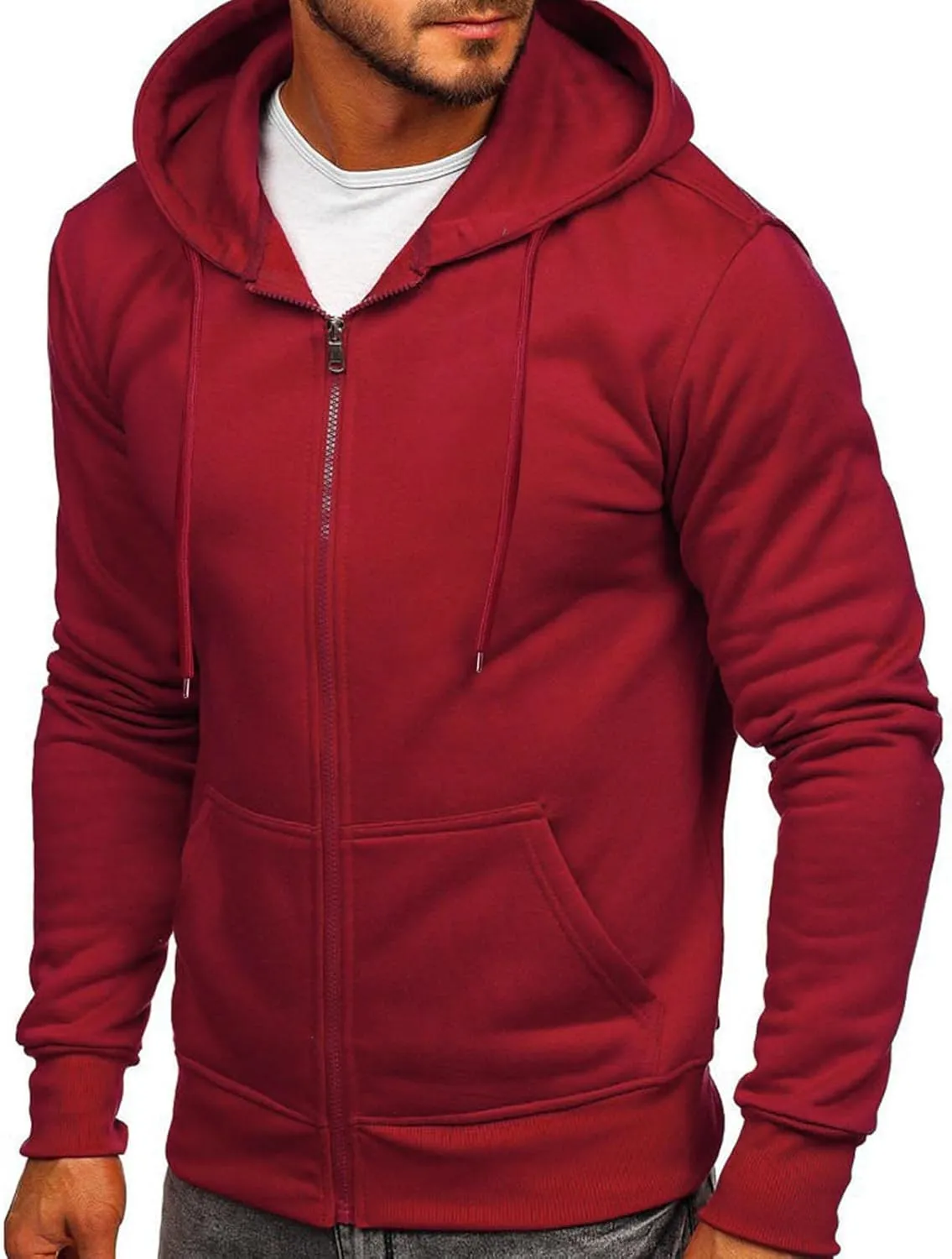 Mens Slim Fit Zip Up Long Sleeve Cotton Hoodie Sweatshirt Casual Lightweight Full Zip Workout Gym Work Hooded Jackets