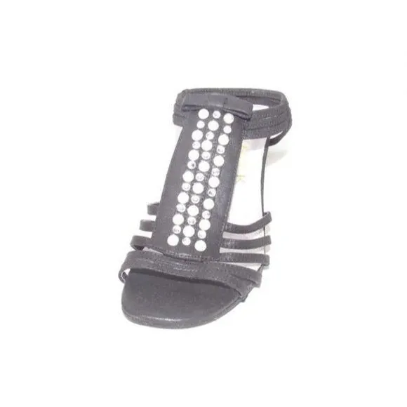 New York Transit Black Strappy Beaded Slingback Heels
