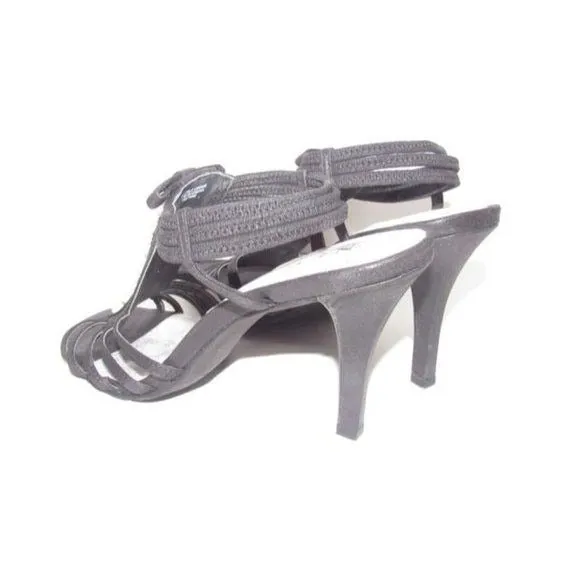 New York Transit Black Strappy Beaded Slingback Heels
