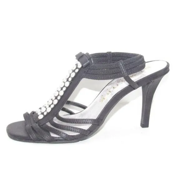 New York Transit Black Strappy Beaded Slingback Heels