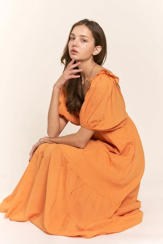 Pumkin Spice Open Back U Neck Maxi Dress