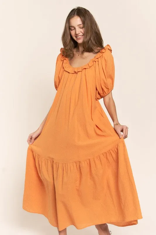 Pumkin Spice Open Back U Neck Maxi Dress