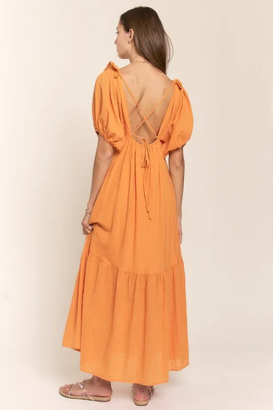 Pumkin Spice Open Back U Neck Maxi Dress