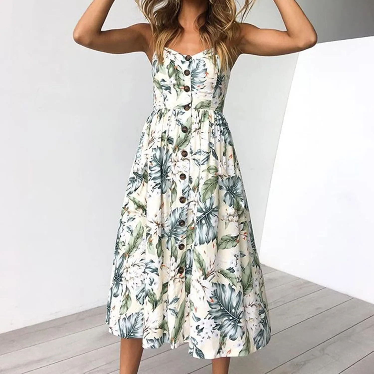 SHAOBGE Sundresses for Women Trendy 2024 Boho Sundress for Women Casual Summer Dress Round Neck Sleeveless