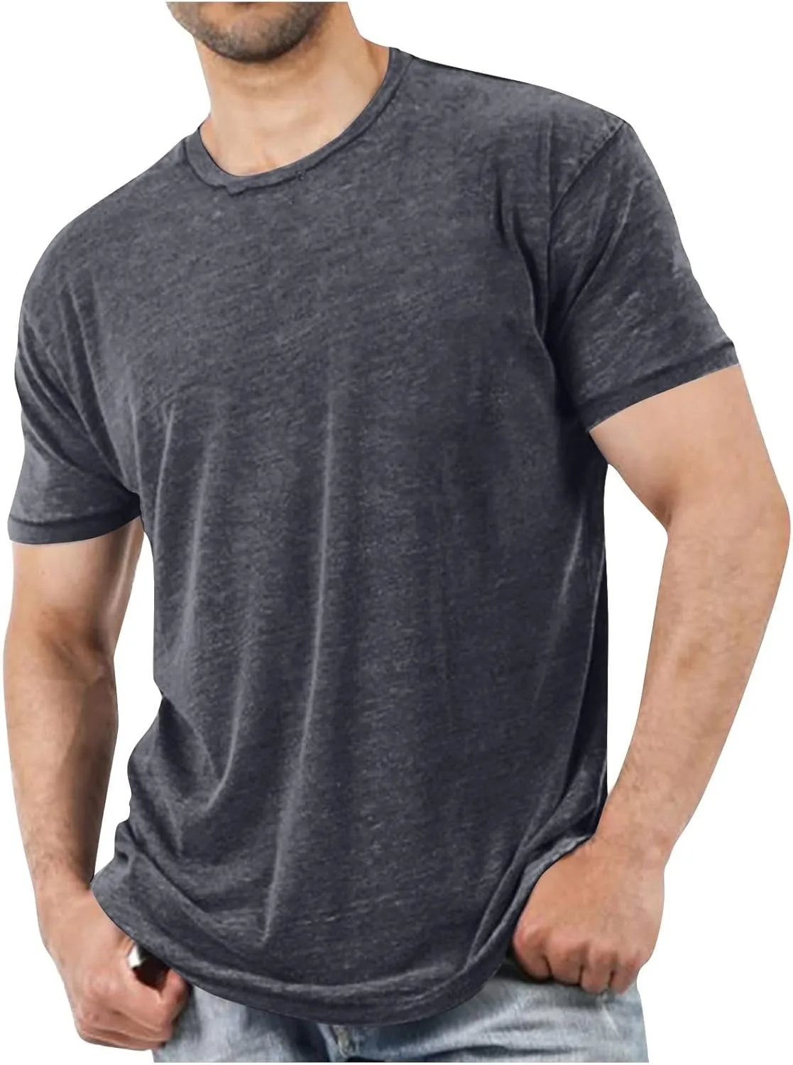 Short Sleeve T Shirt for Men Solid Color Crew Neck Tshirts Casual AAthletic Workout Tops Summer Loose Business Tees