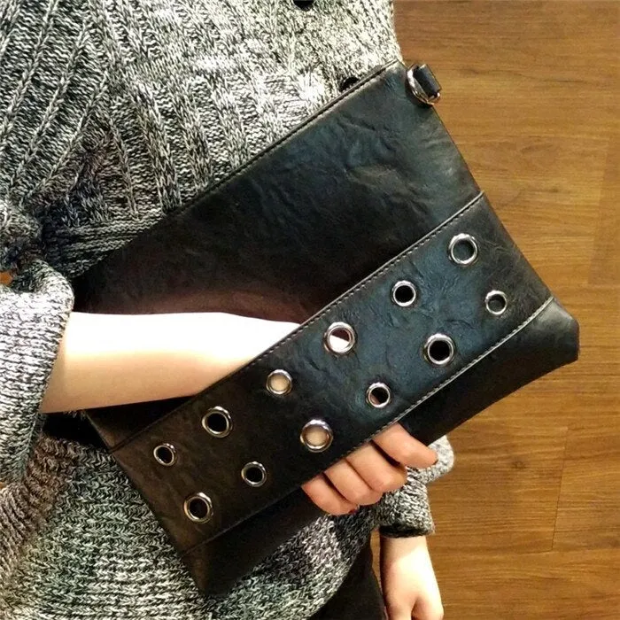 Vvsha Fashion rivets Women Envelope Clutch Bag PU Leather Women's Crossbody Messenger Bag Female Shoulder bag Clutches black Brown