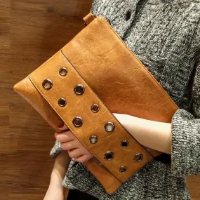 Vvsha Fashion rivets Women Envelope Clutch Bag PU Leather Women's Crossbody Messenger Bag Female Shoulder bag Clutches black Brown
