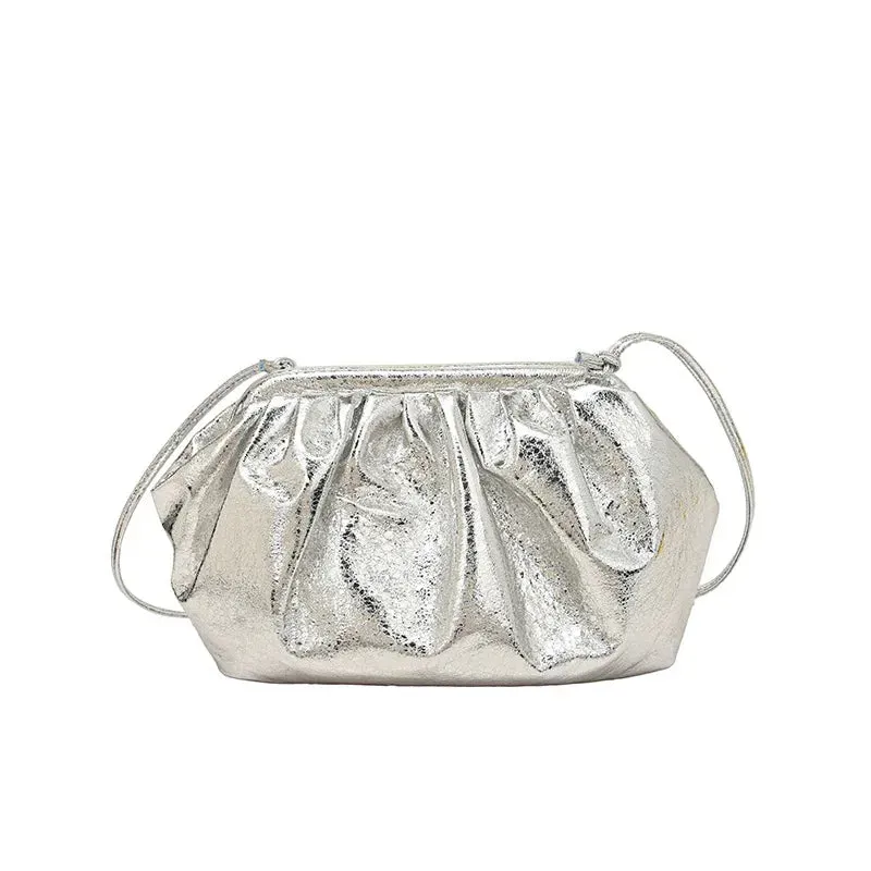Wenkouban-Small Luxury Design Women's Leather Silver Cloud Bag Female Gold Crossbody Bag Ladies Party Clutch Purse Female Handbags