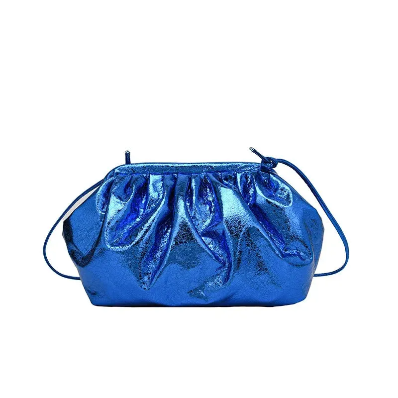 Wenkouban-Small Luxury Design Women's Leather Silver Cloud Bag Female Gold Crossbody Bag Ladies Party Clutch Purse Female Handbags