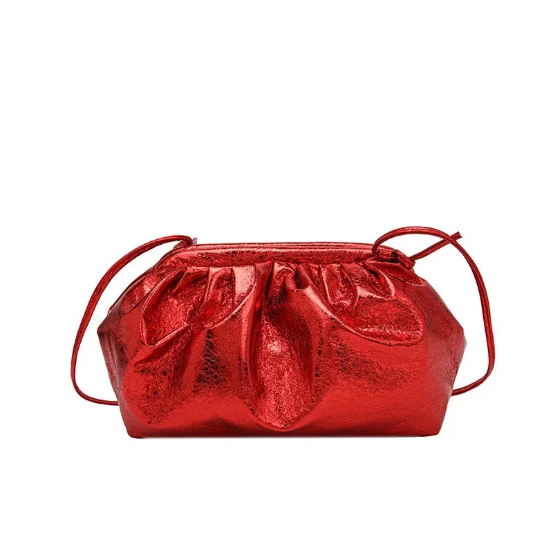 Wenkouban-Small Luxury Design Women's Leather Silver Cloud Bag Female Gold Crossbody Bag Ladies Party Clutch Purse Female Handbags