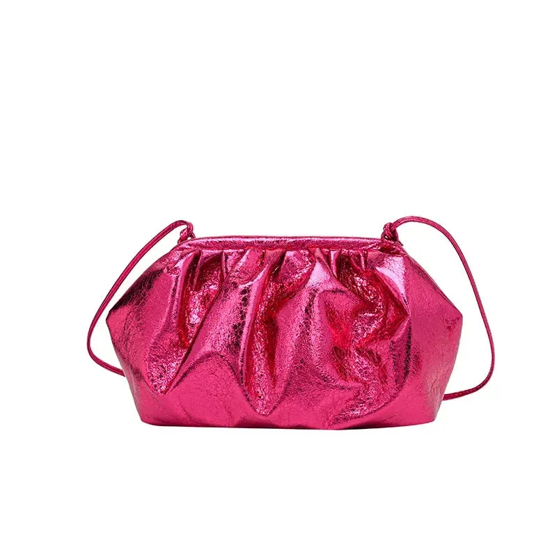 Wenkouban-Small Luxury Design Women's Leather Silver Cloud Bag Female Gold Crossbody Bag Ladies Party Clutch Purse Female Handbags
