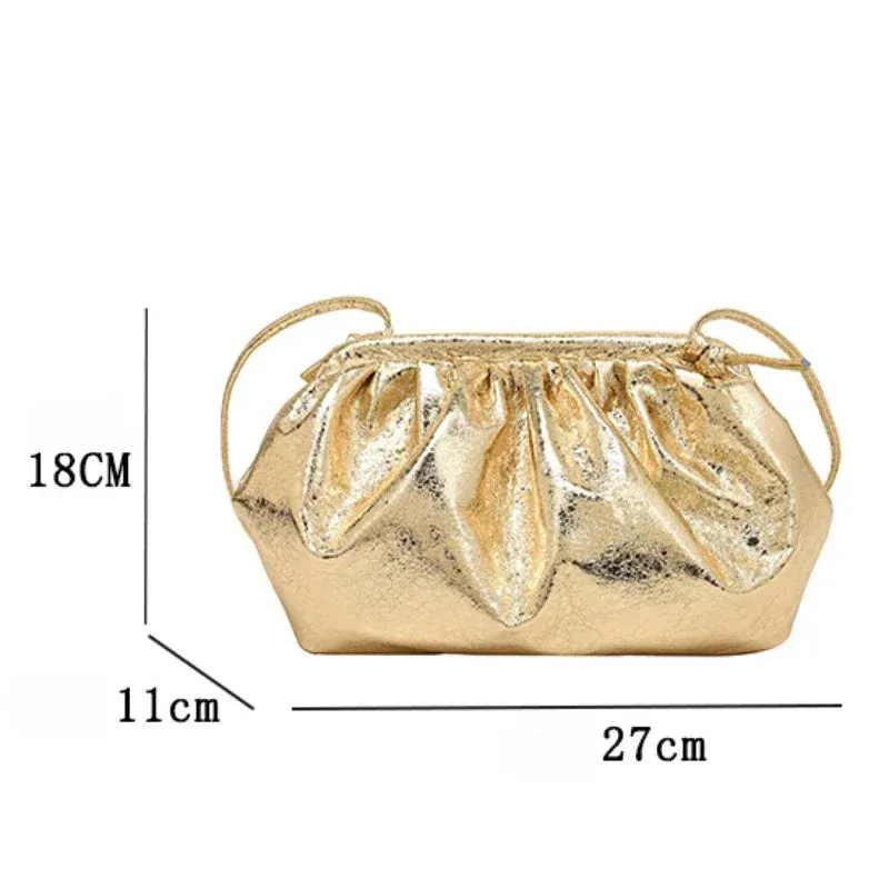 Wenkouban-Small Luxury Design Women's Leather Silver Cloud Bag Female Gold Crossbody Bag Ladies Party Clutch Purse Female Handbags