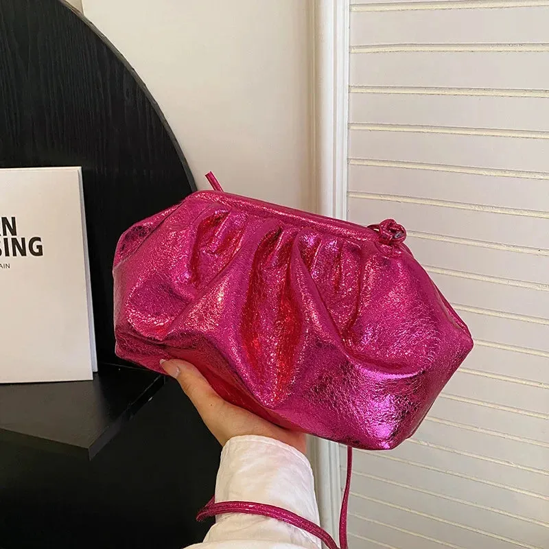 Wenkouban-Small Luxury Design Women's Leather Silver Cloud Bag Female Gold Crossbody Bag Ladies Party Clutch Purse Female Handbags