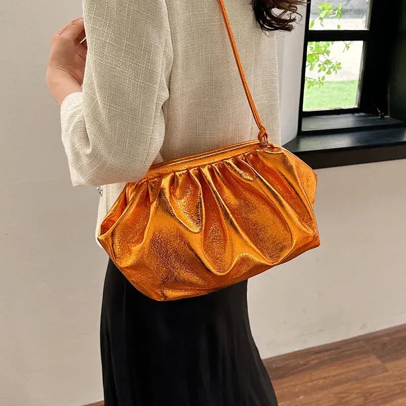 Wenkouban-Small Luxury Design Women's Leather Silver Cloud Bag Female Gold Crossbody Bag Ladies Party Clutch Purse Female Handbags