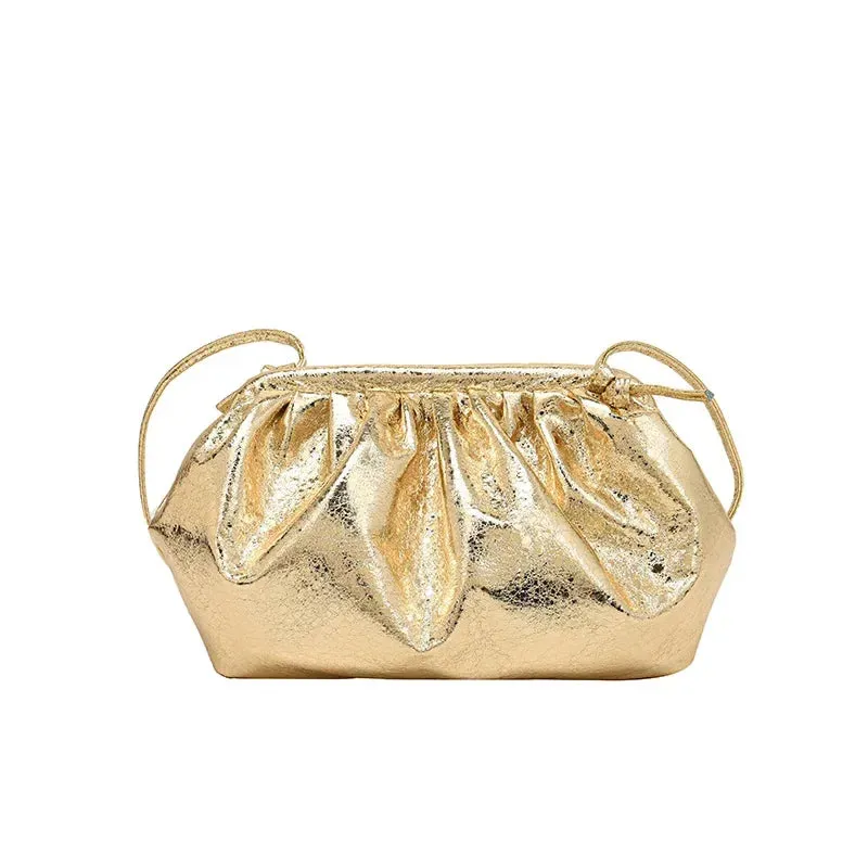 Wenkouban-Small Luxury Design Women's Leather Silver Cloud Bag Female Gold Crossbody Bag Ladies Party Clutch Purse Female Handbags