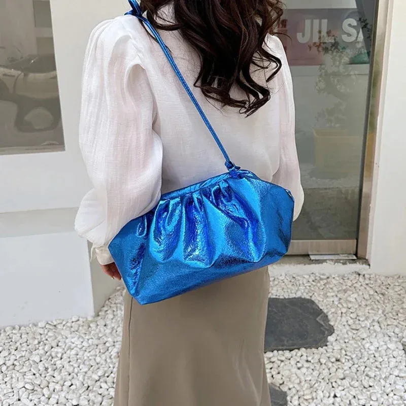 Wenkouban-Small Luxury Design Women's Leather Silver Cloud Bag Female Gold Crossbody Bag Ladies Party Clutch Purse Female Handbags