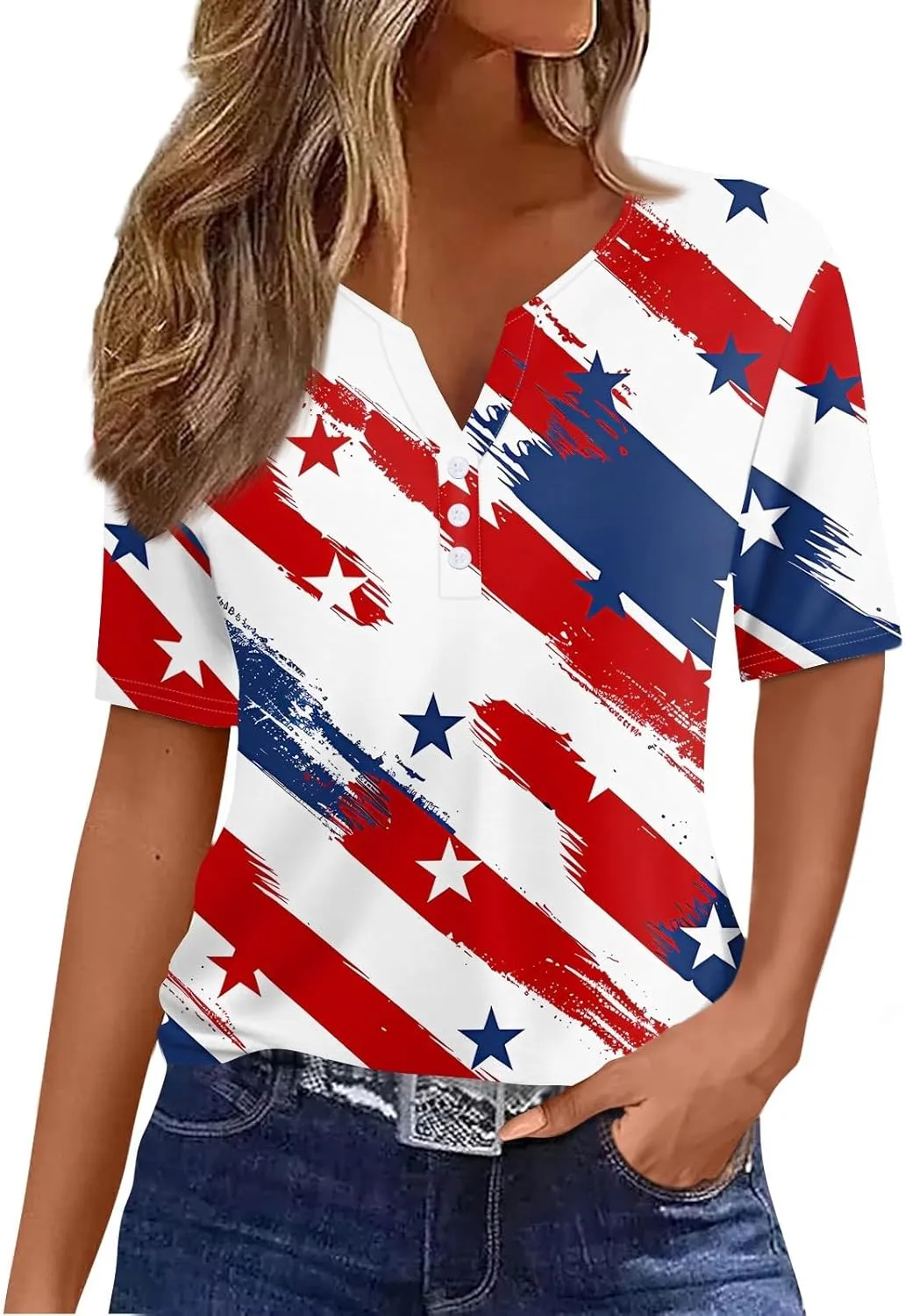 Women Button Down Shirt Henley Summer Tops V Neck Short Sleeve Blouses Trendy Graphic Tees Workout Outfits