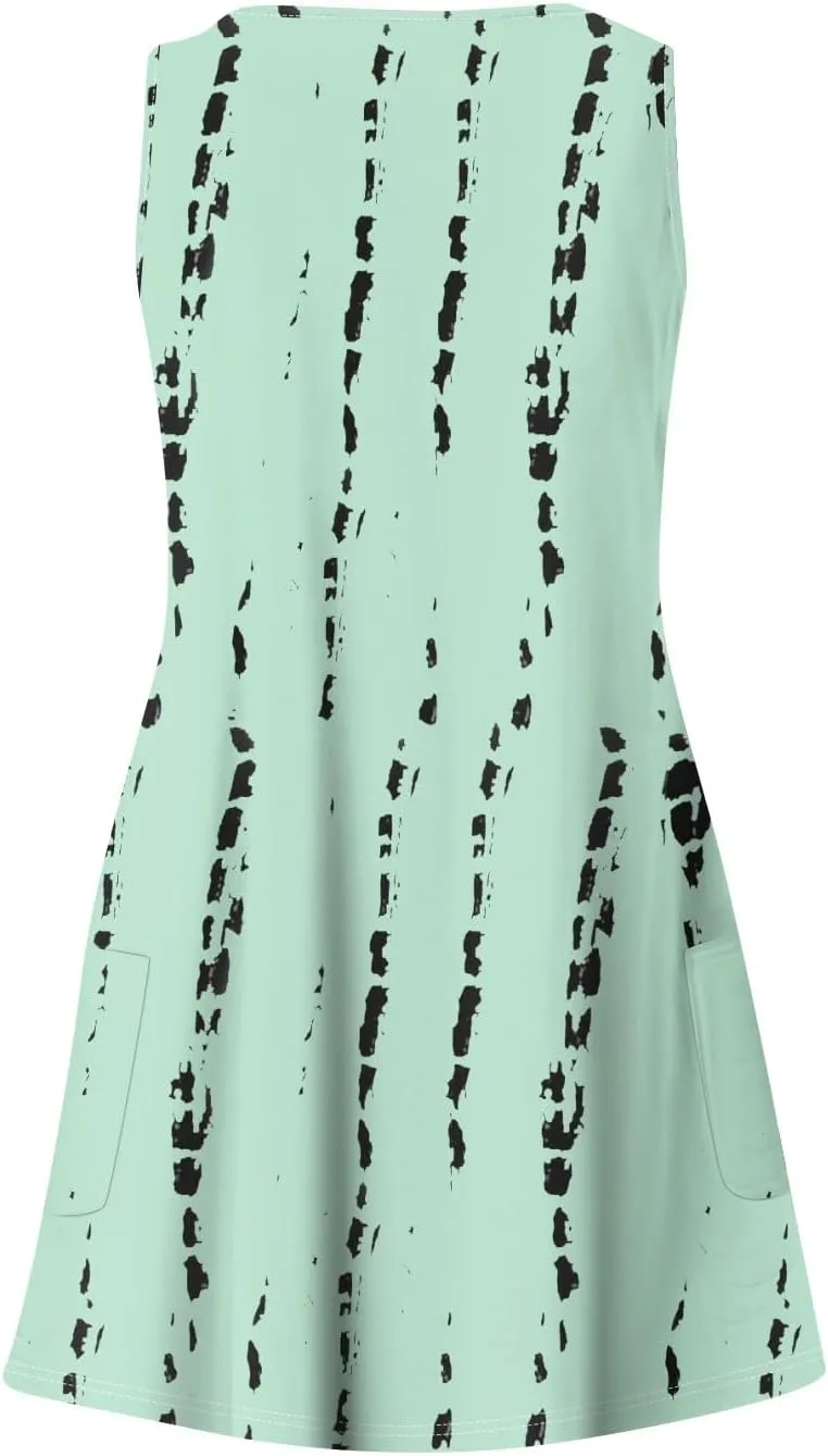 Women Summer Dresses 2025 Vacation Swimsuit Coverup Casual Sleeveless Sundress V Neck Beach Dress with Pocket