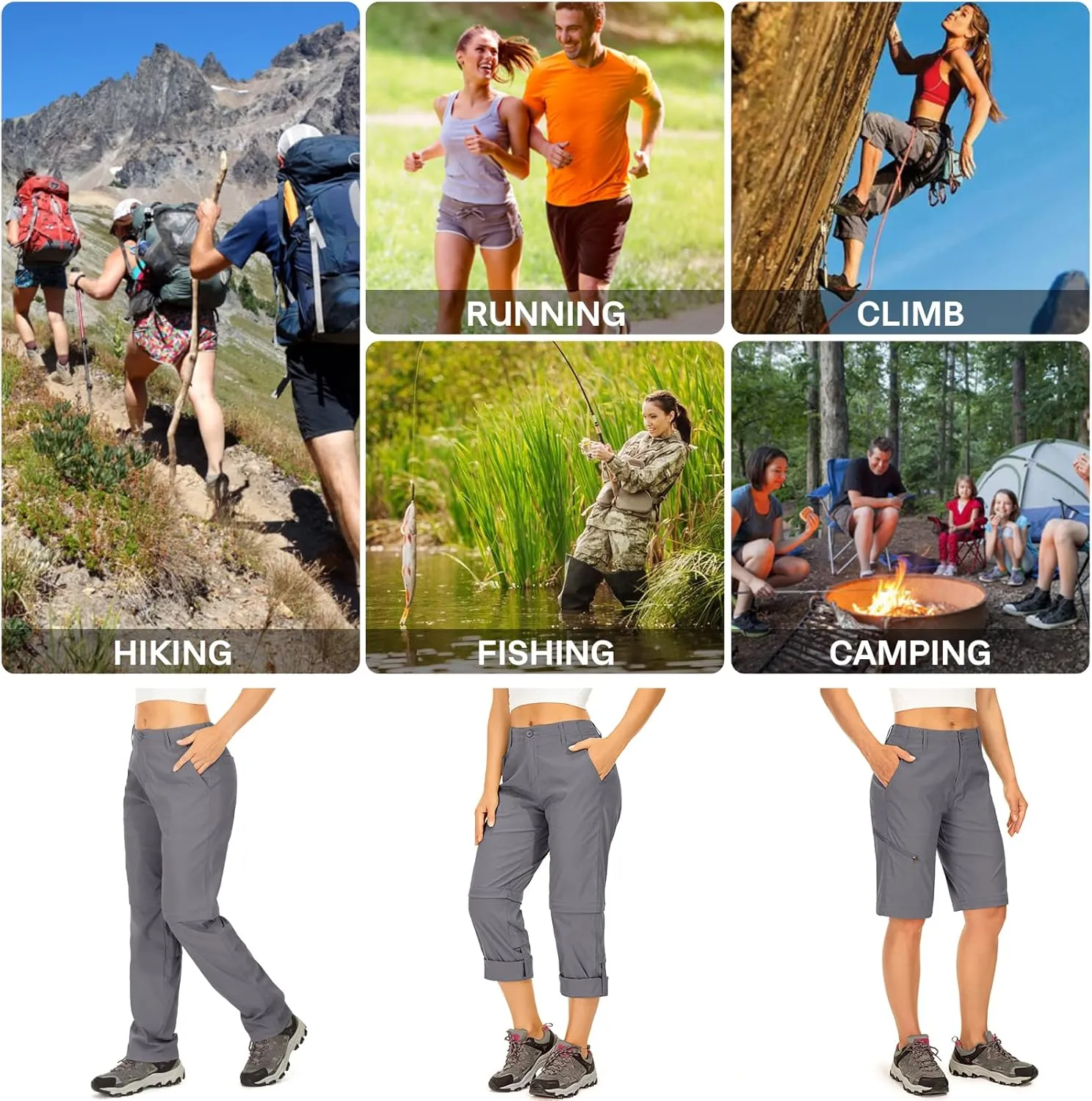 Women's Hiking Pants Convertible Zip Off Lightweight Quick Dry Outdoor Travel Camping Safari fising Pants