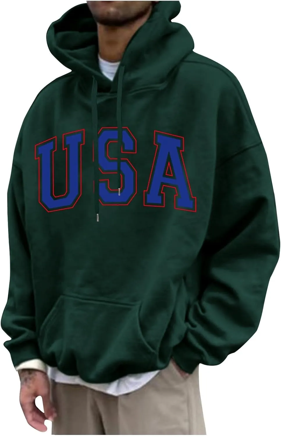 XIAXOGOOL Mens Lightweight Hoodies Plus Size Hoodie For Men Usa Letter Print Casual Long Sleeves Sweatshirt Pullover Tops