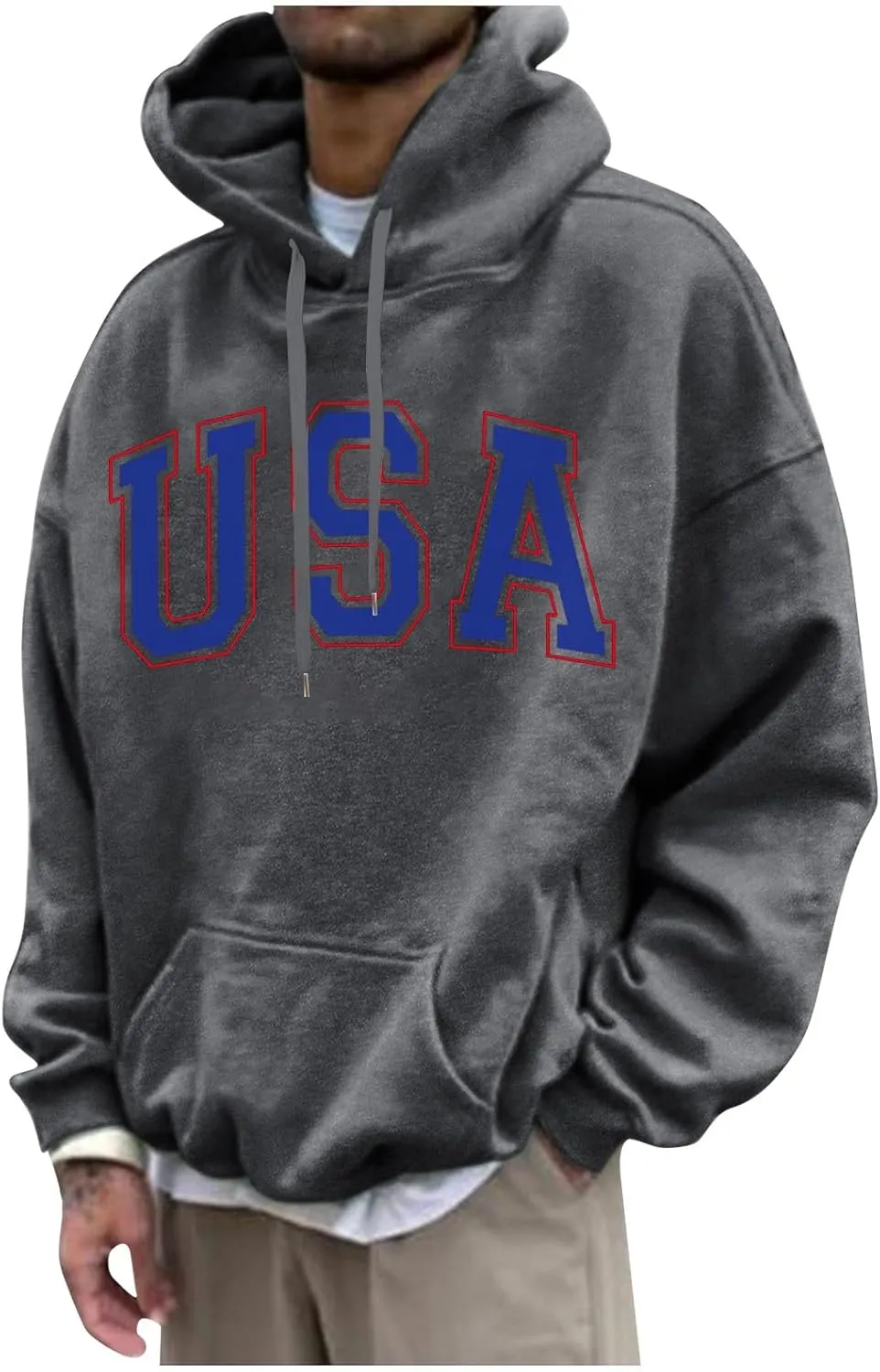 XIAXOGOOL Mens Lightweight Hoodies Plus Size Hoodie For Men Usa Letter Print Casual Long Sleeves Sweatshirt Pullover Tops