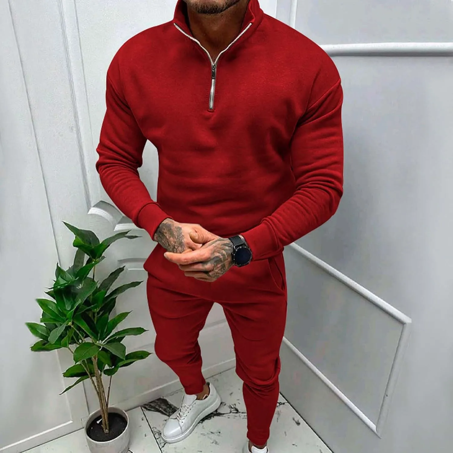 ZYXTIM Men's Polo Sweatsuit Sets Long Sleeve 2 Piece Outfits with Jogger Pants Fleece Slim Fit Workout Tracksuit Casual Set
