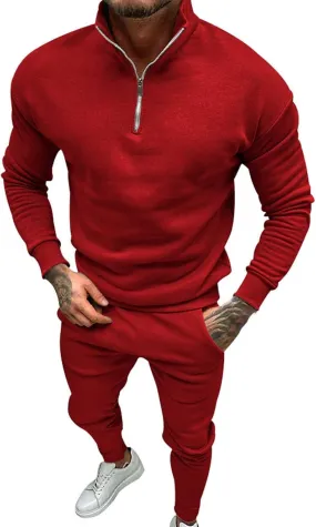 ZYXTIM Men's Polo Sweatsuit Sets Long Sleeve 2 Piece Outfits with Jogger Pants Fleece Slim Fit Workout Tracksuit Casual Set